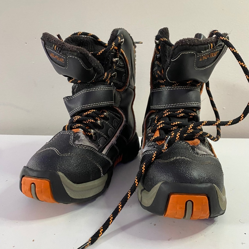 Lake & Trail Snow Boots Kids Size 4 Black Orange Fair Condition Insulated 830